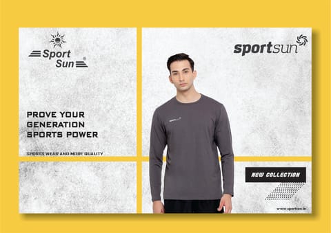 Sport Sun Full Sleeve Round Neck Dark Grey T Shirt For Men's CS 01
