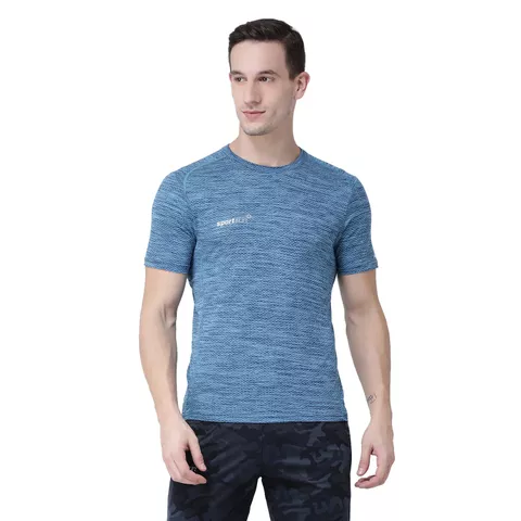Sport Sun Jacquard Round Neck Turquoise Men's T-shirt