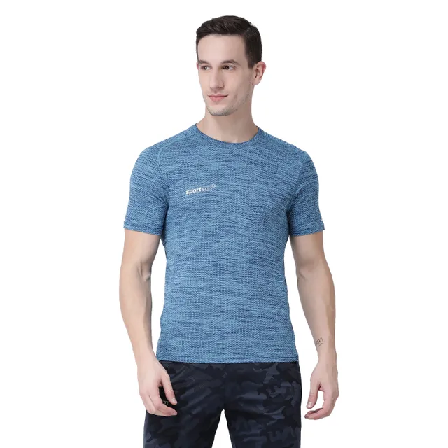 Sport Sun Jacquard Round Neck Turquoise Men's T-shirt