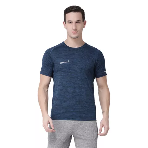 Sport Sun Jacquard Round Neck Blue Men's T-shirt