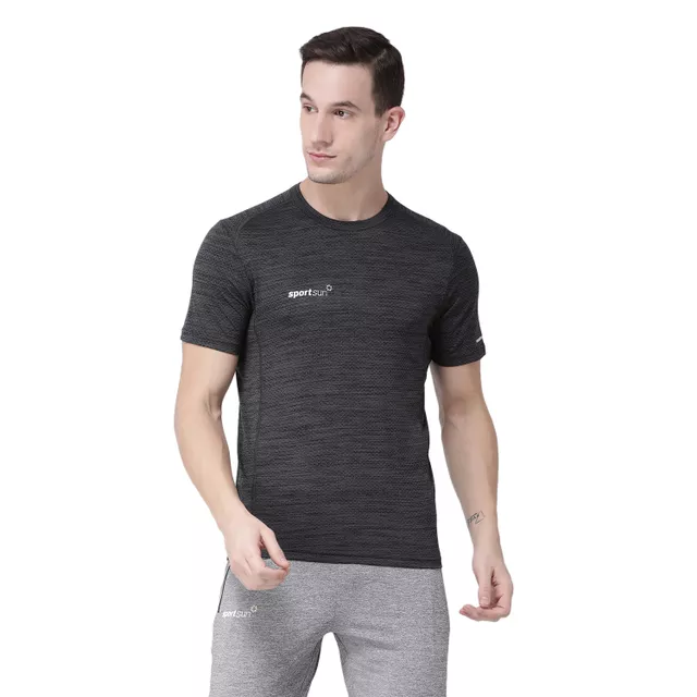 Sport Sun Jacquard Round Neck Dark Grey Men's T-shirt