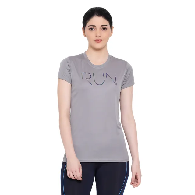 Sport Sun Round Neck Light Grey T-Shirt for Women's