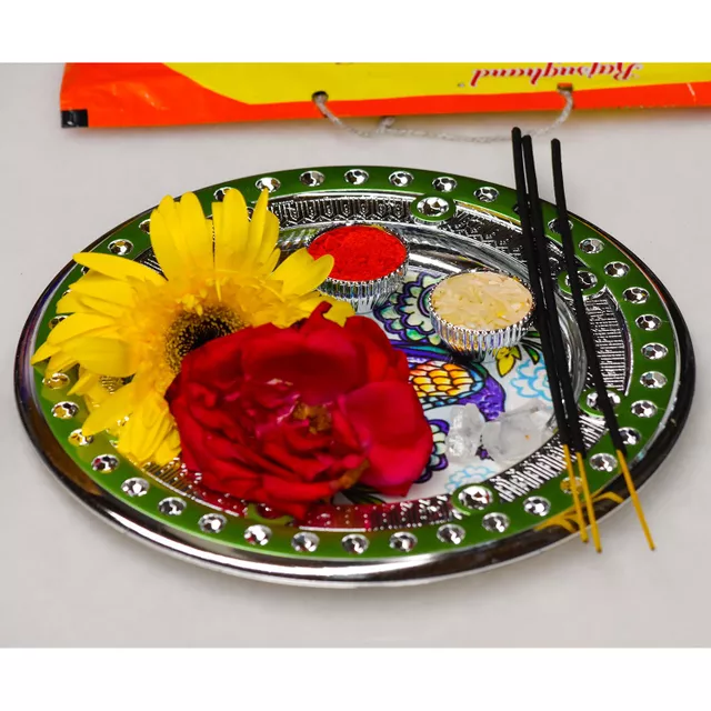 Handmade Multicolor Decorative Rakhi Pooja Thali By Ihandikart
