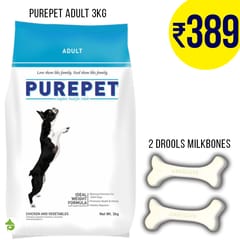Combo: Purepet 3kg adult + 2 Drools Calcium Milkbone Large