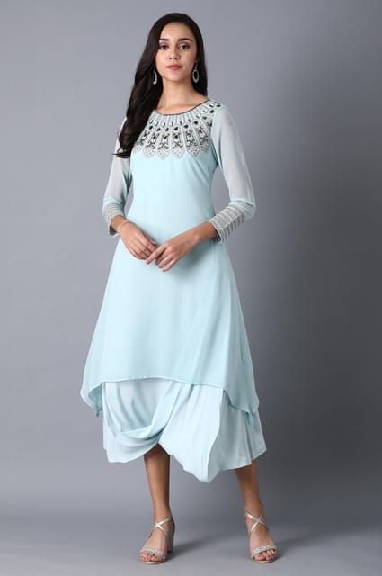 Blue Round Neck Embellished Kurta Blue Round Neck Embellished Kurta
