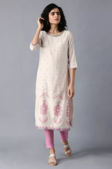 Ecru Round Neck Printed Kurta Ecru Round Neck Printed Kurta