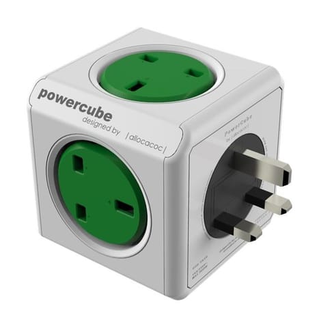 Allocacoc Powercube Plug with 4 way Socket & 2 Usb Ports أبيض وأخضر ، 7200GN / UKOUPC