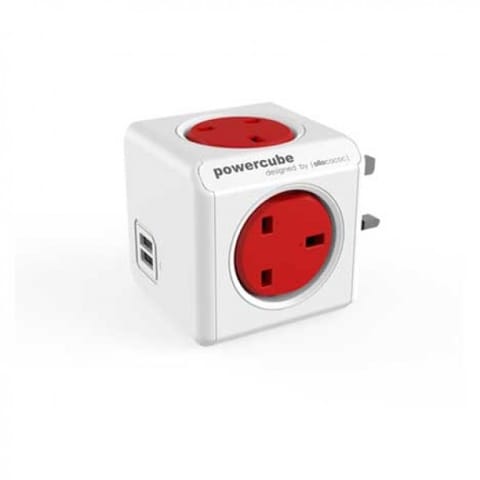 Allocacoc Powercube Plug with 4 way Socket & 2 Usb Ports أبيض وأحمر ، 7200RD / UKOUPC