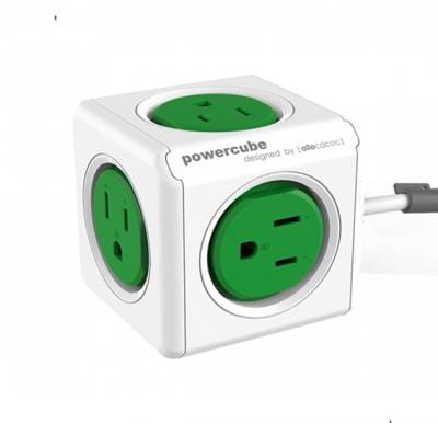 Allocacoc Powercube Plug with Extended Cable 1.5m & 5 Way Socket أبيض وأخضر ، 7300GN / UKEXPC