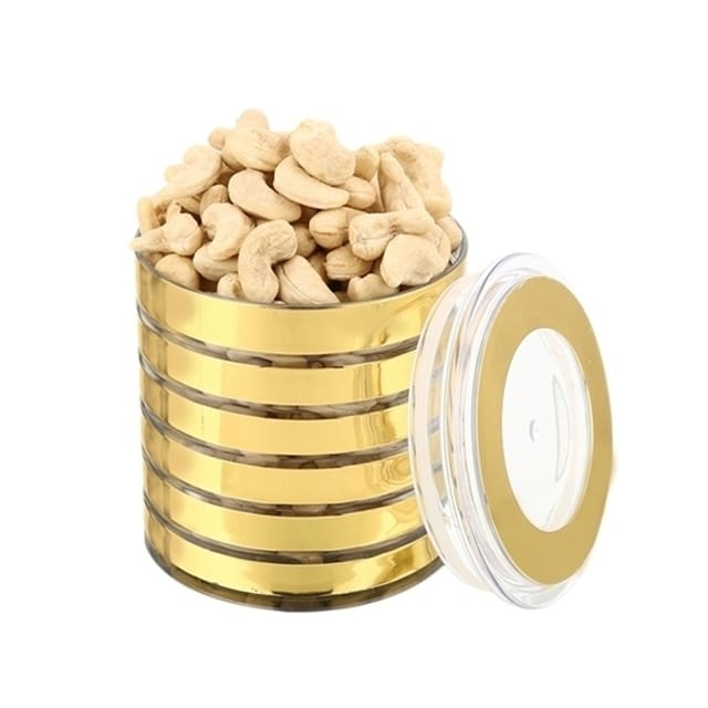 Ghasitaram Diwali Special Cashew Nut Golden Round Jar with Free Silver Plated Coin