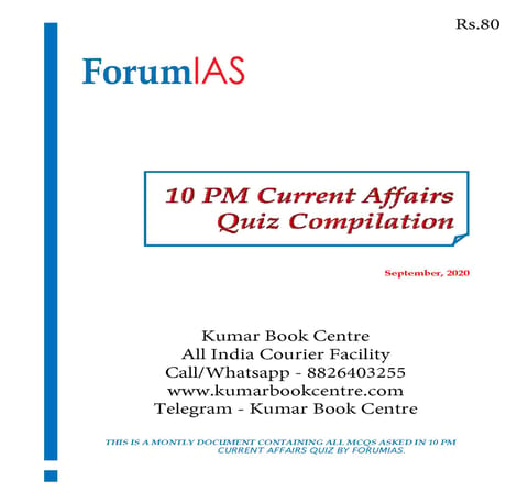 Forum IAS 10pm Current Affairs Quiz Compilation - September 2020 - [PRINTED]