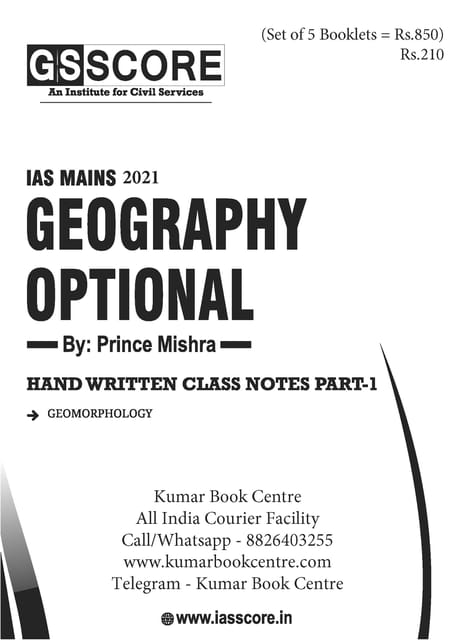 (Set of 5 Booklets) Geography Optional Handwritten/Class Notes - Prince Mishra - GS Score - [B/W PRINTOUT]