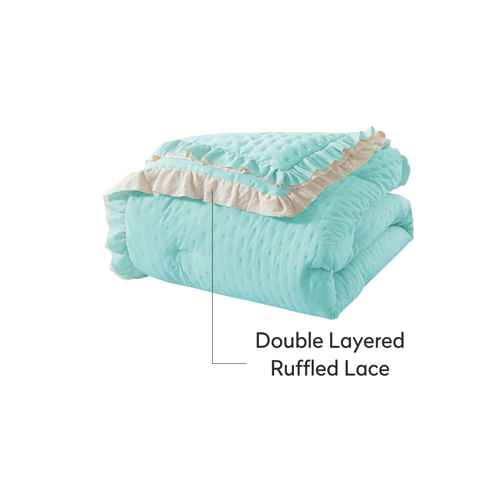 Ruffled Lace Ultrasonic Embroidered Comforter Set 6-Piece King Baby Blue