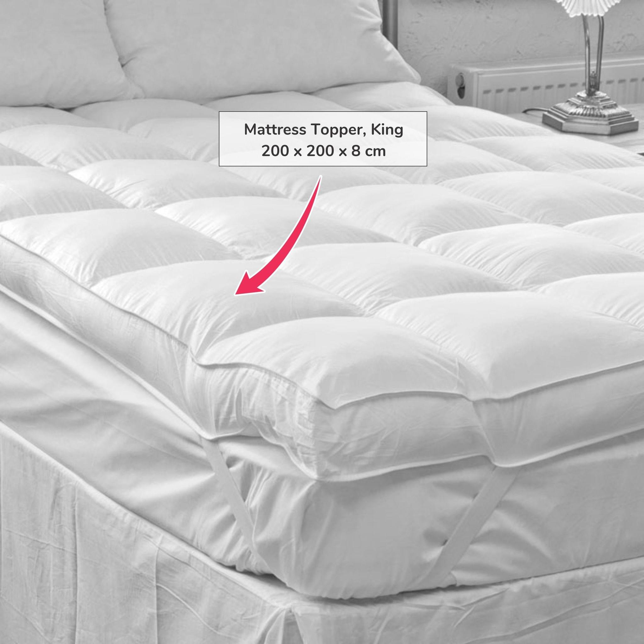 230 TC 100٪ Down Proof Cotton Anchor Band Style Mattress Topper King White