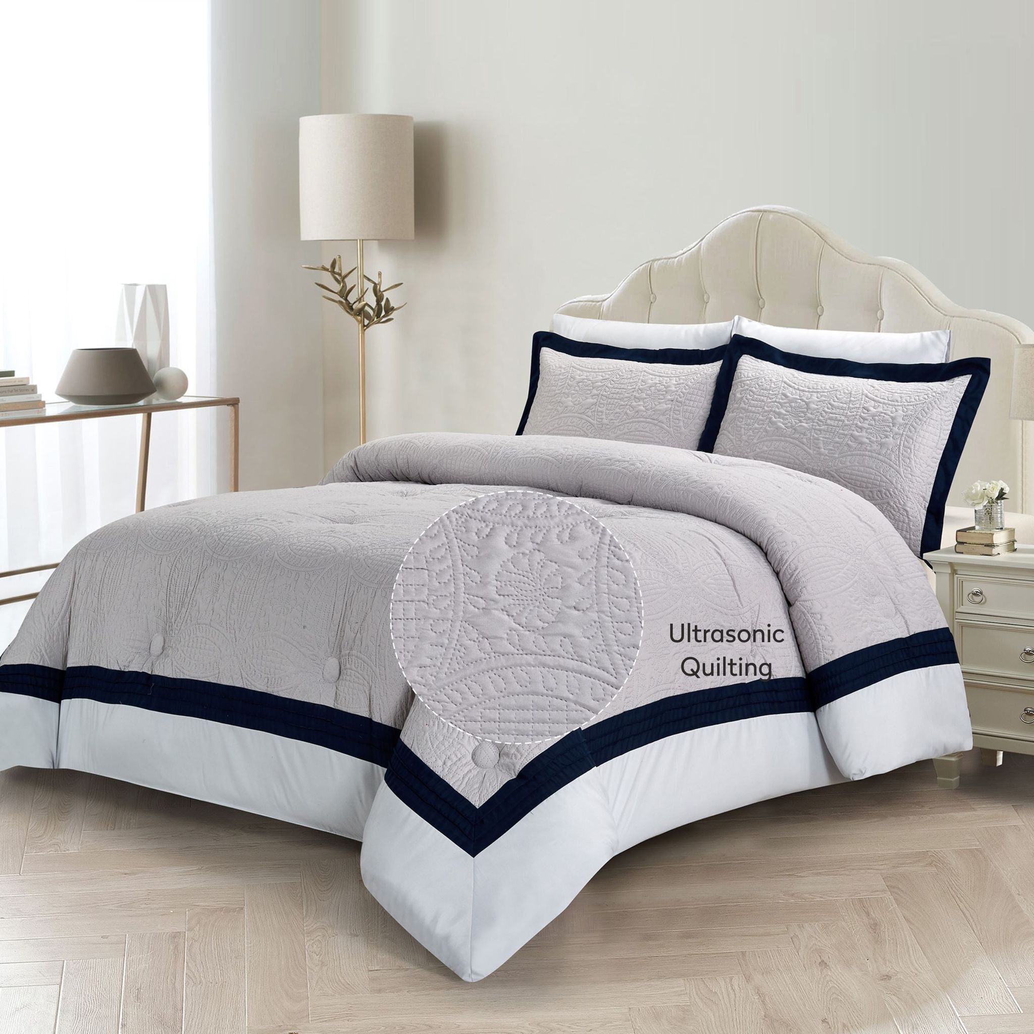Ultrasonic Embroidered Comforter Set 4-Piece Twin Grey