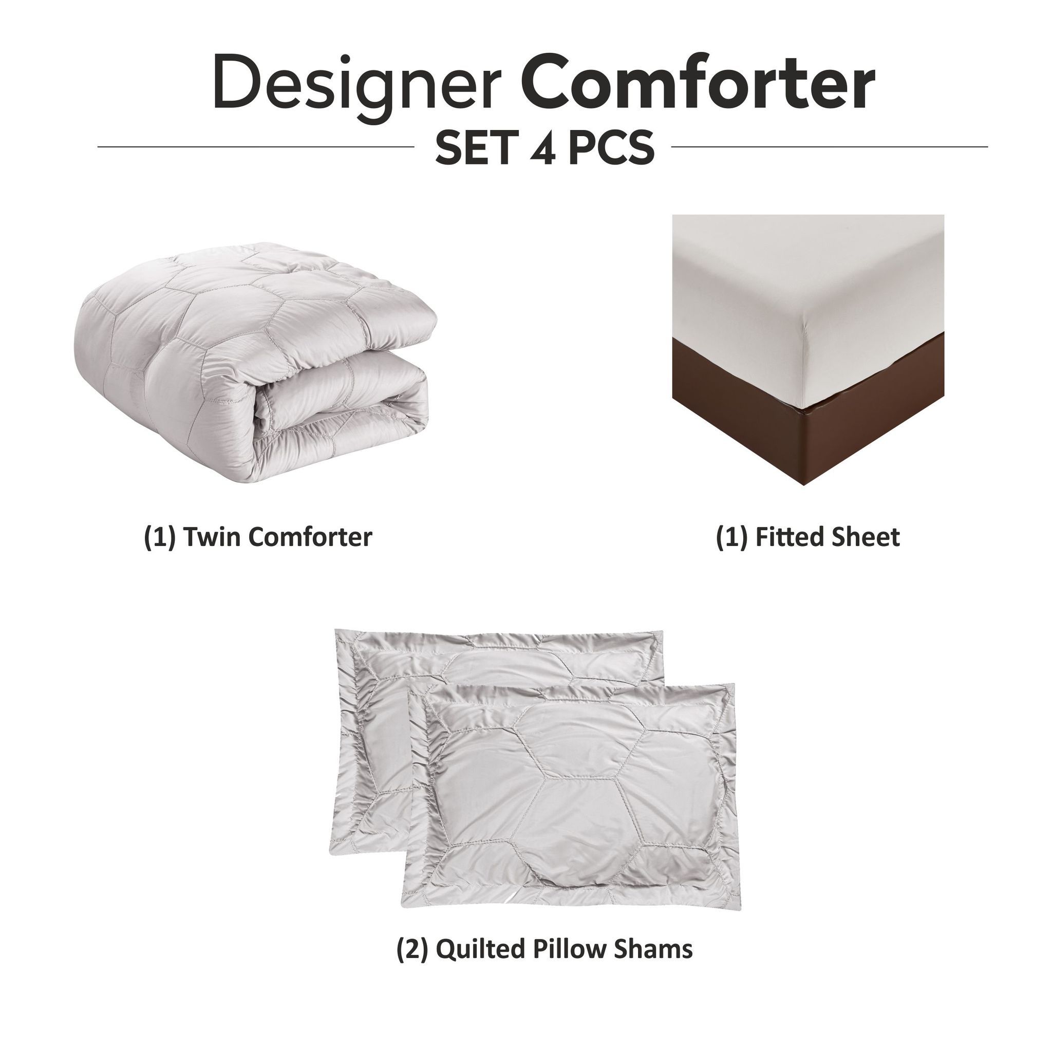 Crinkle Embroidered Comforter Set 4-Piece Twin Smoke Grey