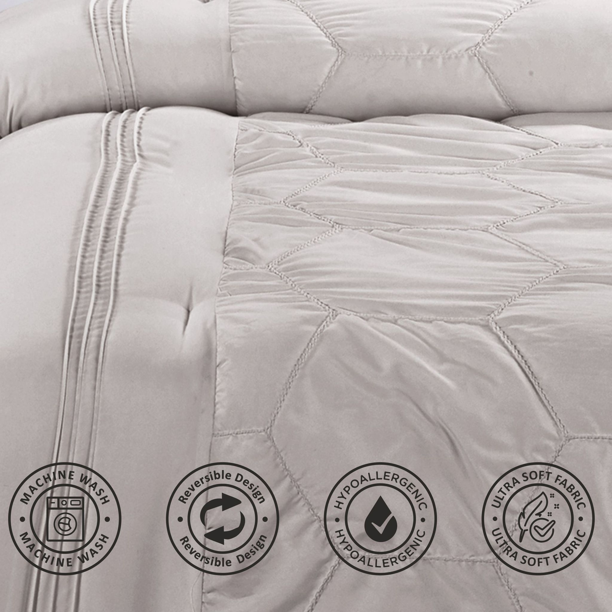 Crinkle Embroidered Comforter Set 4-Piece Twin Smoke Grey