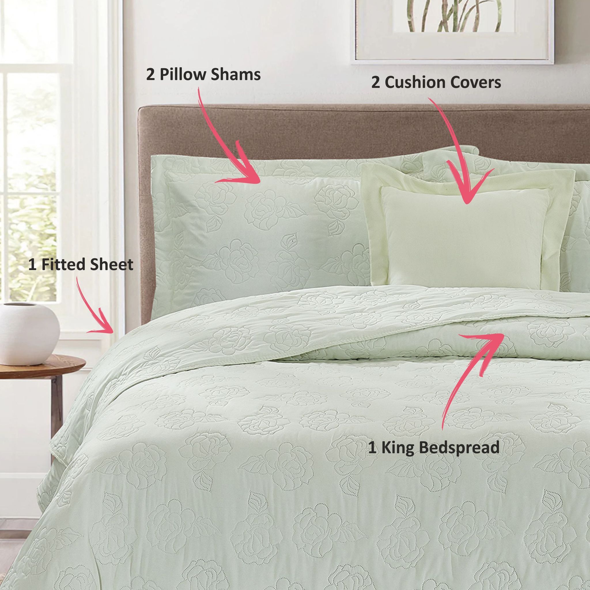 Ultrasonic Embroidered Compressed Comforter Set 6-Piece King Green