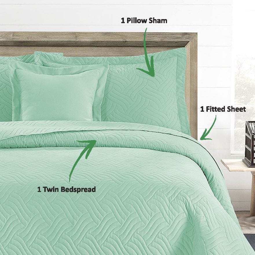 Ultrasonic Embroidered Compressed Comforter Set 3-Piece Twin Spa Mint