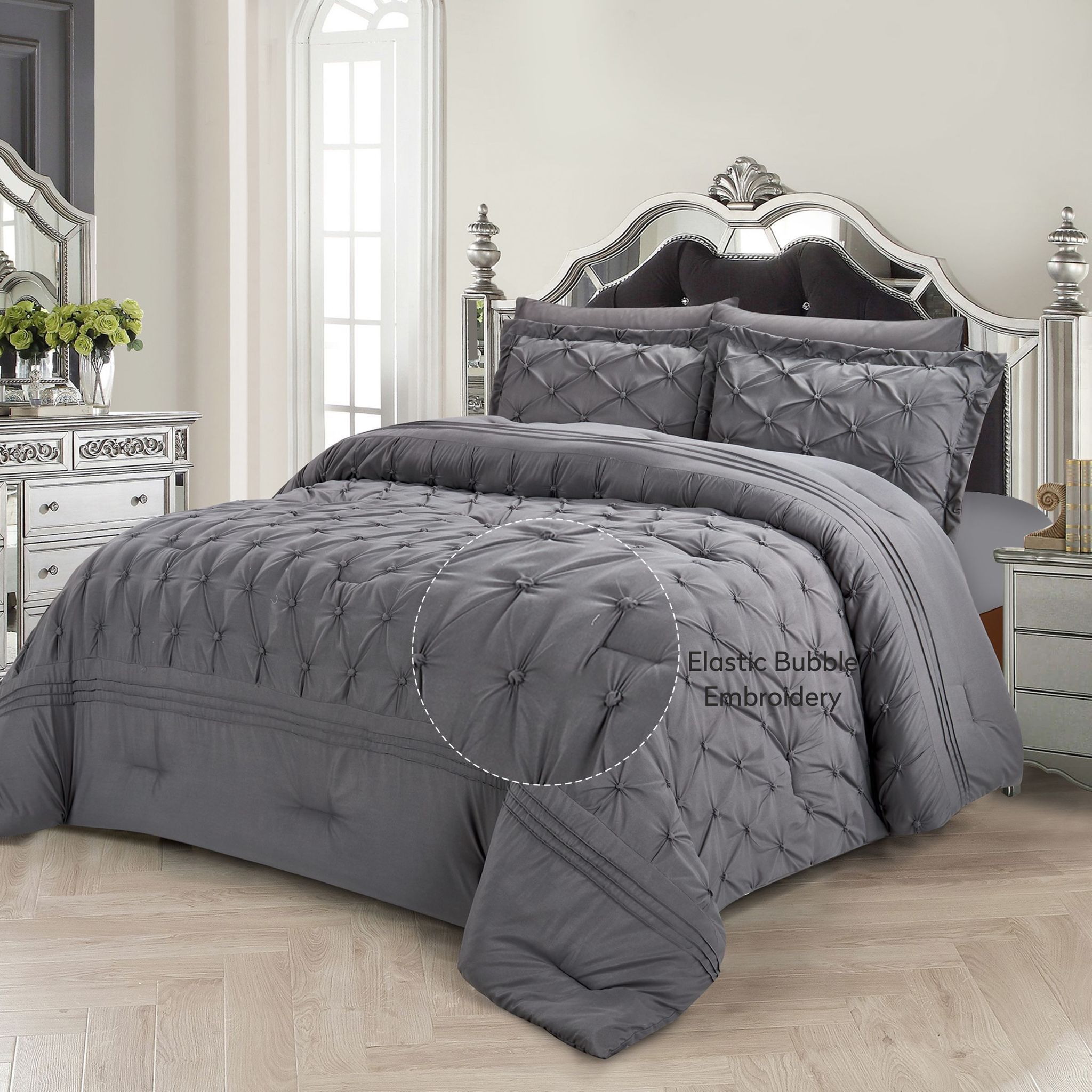 Bubble Embroidered Comforter Set 4-Piece Twin Grey