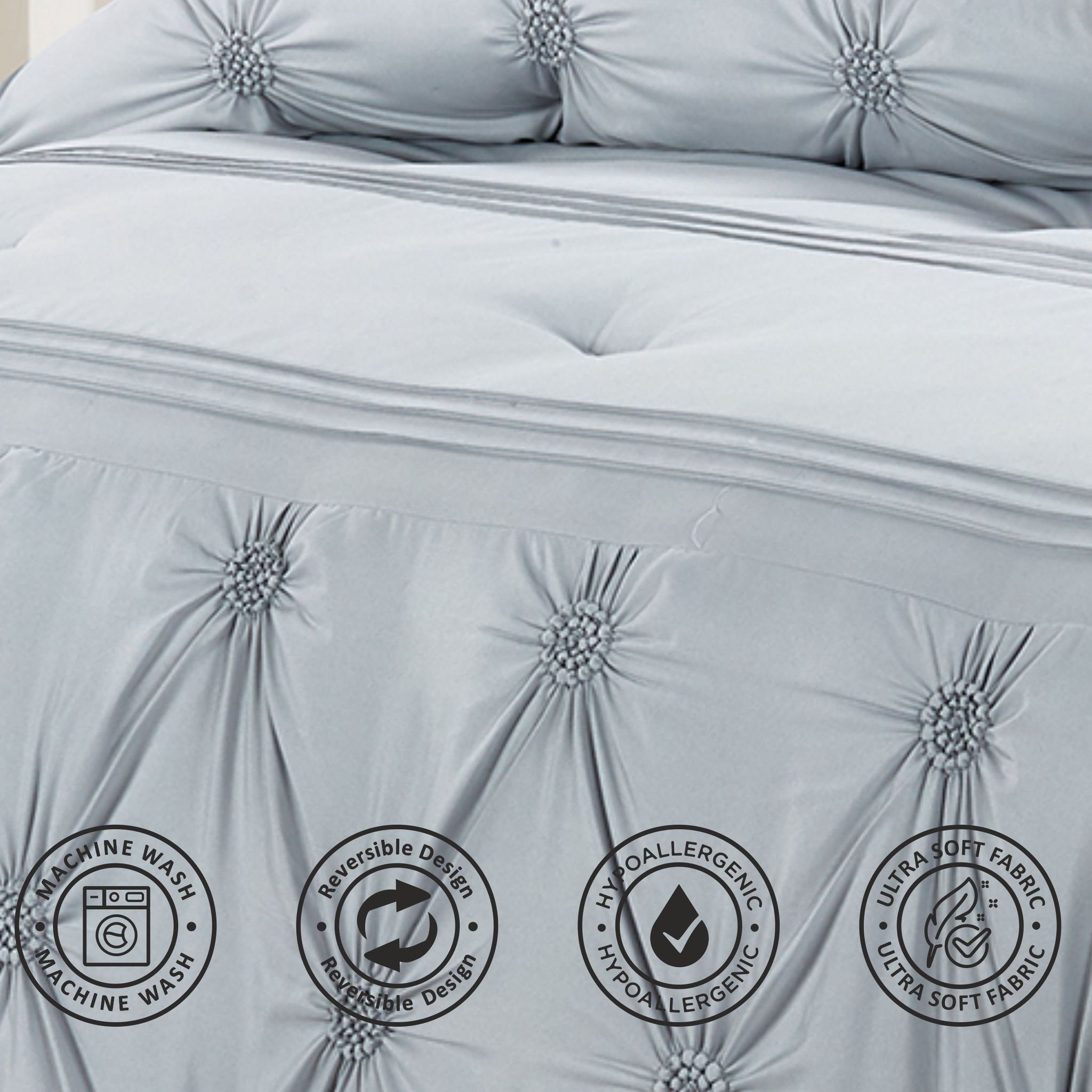 Bubble Embroidered Comforter Set 4-Piece Twin Silver Grey