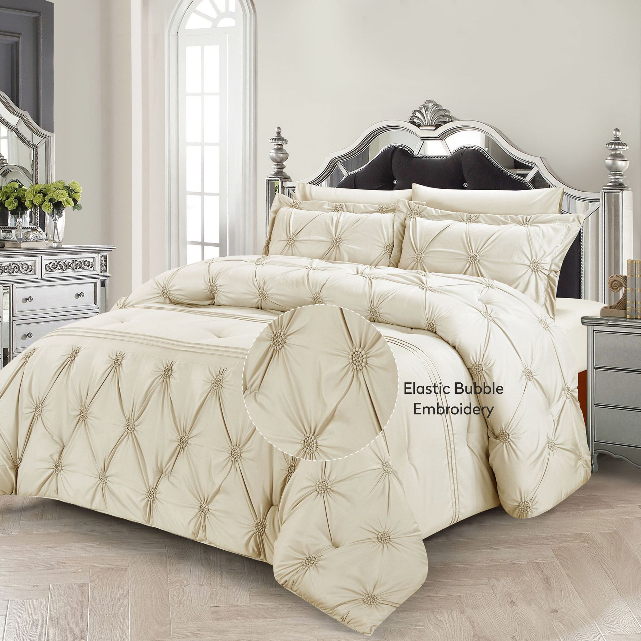 Bubble Embroidered Comforter Set 4-Piece Twin Ivory