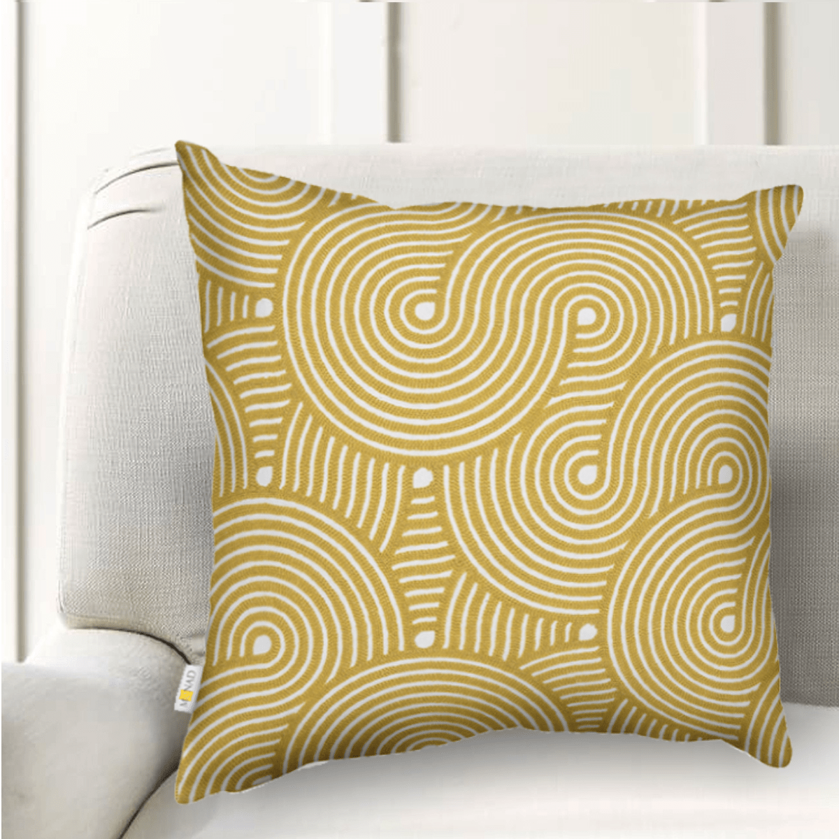 Yellow Swarm Pattern Embroidered Cushion Cover