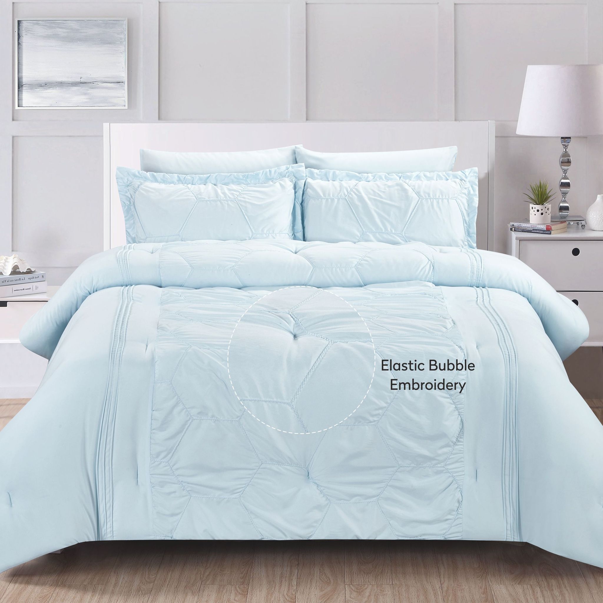Crinkle Embroidered Comforter Set 4-Piece Twin Spa Mint