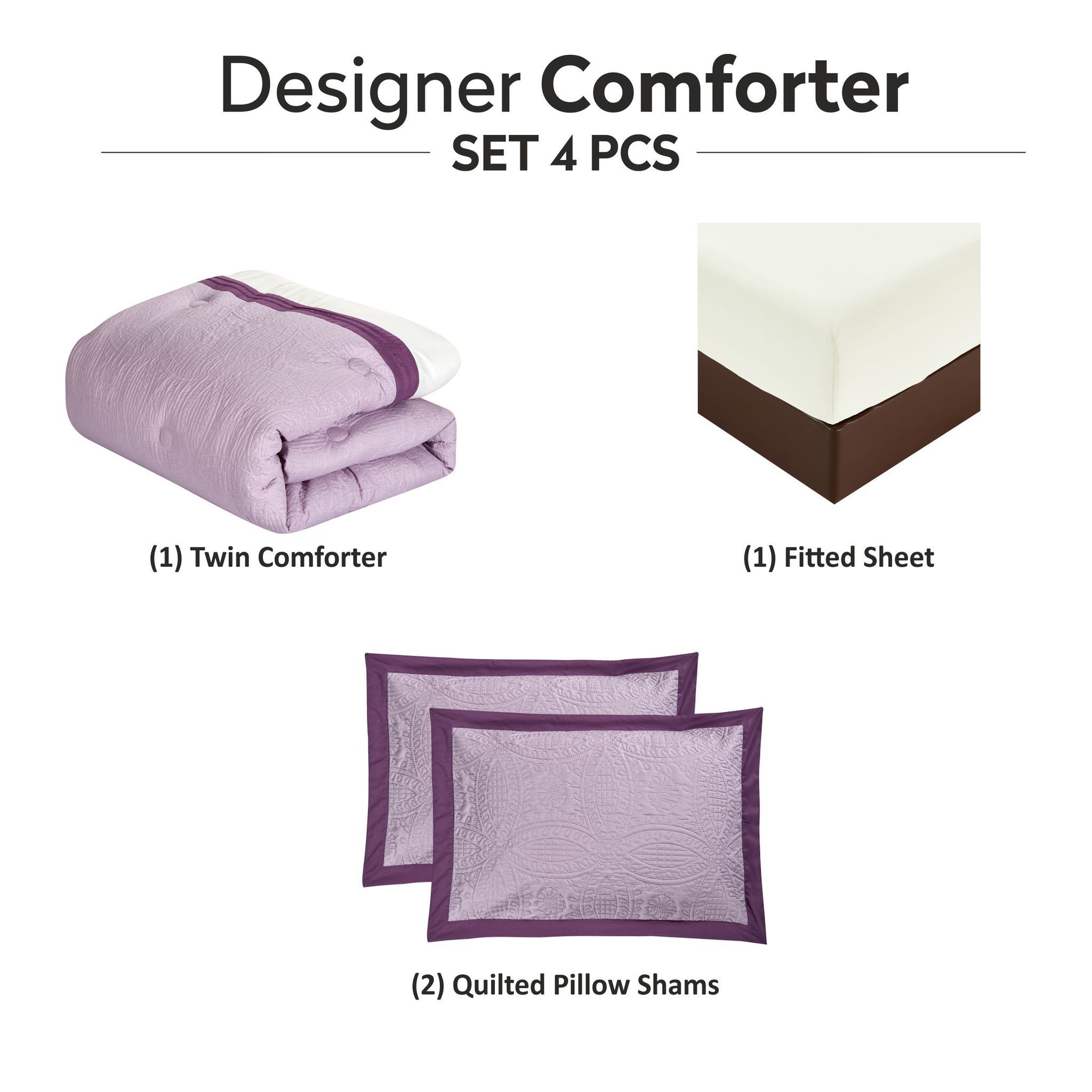 Ultrasonic Embroidered Comforter Set 4-Piece Twin Purple