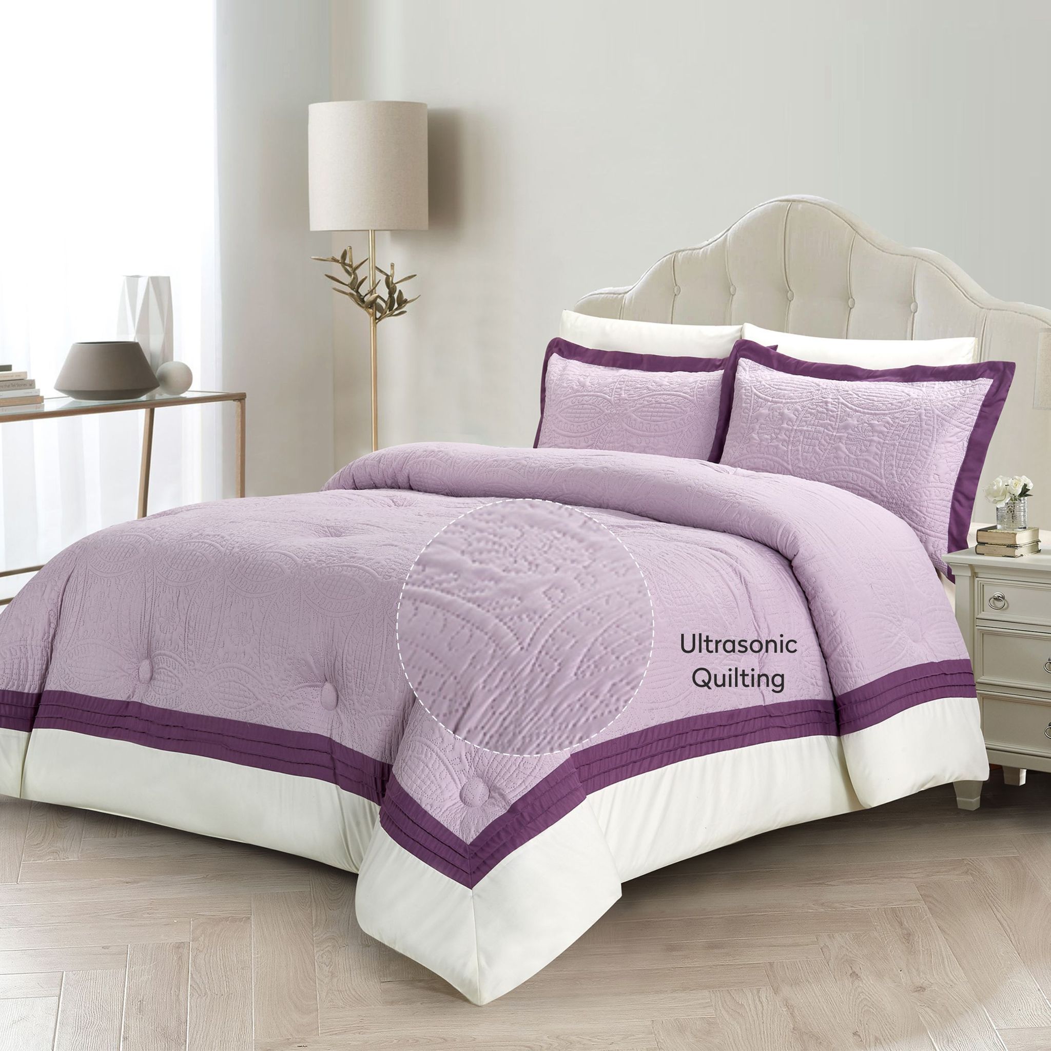 Ultrasonic Embroidered Comforter Set 4-Piece Twin Purple