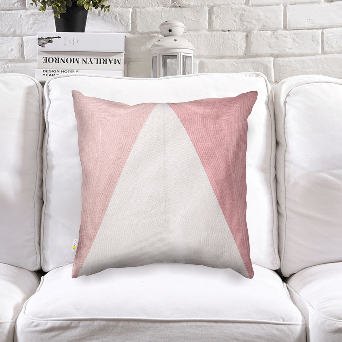 Pink Geometric Embroidered Cushion Cover