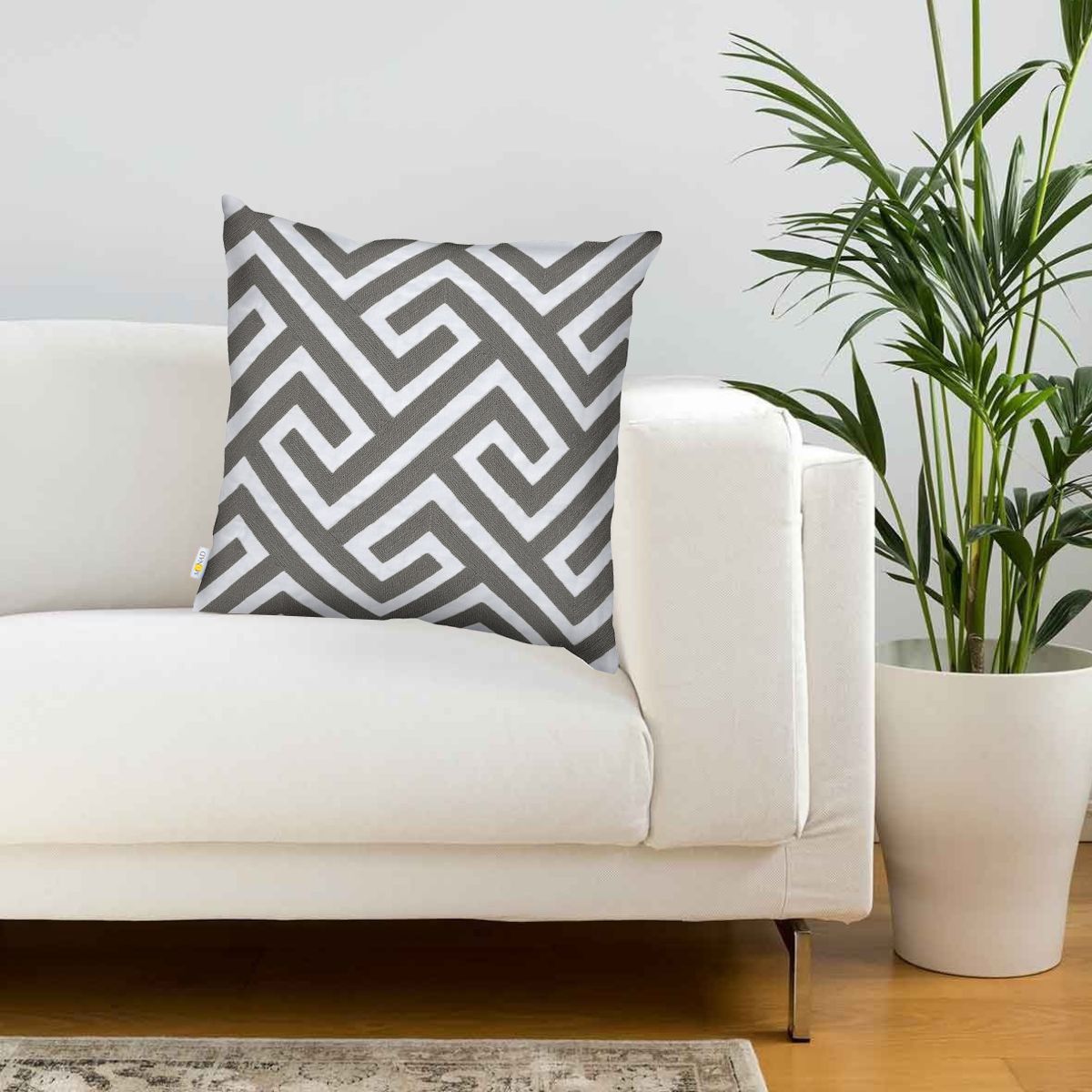Grey And White Greek Key Style Cushion Cover