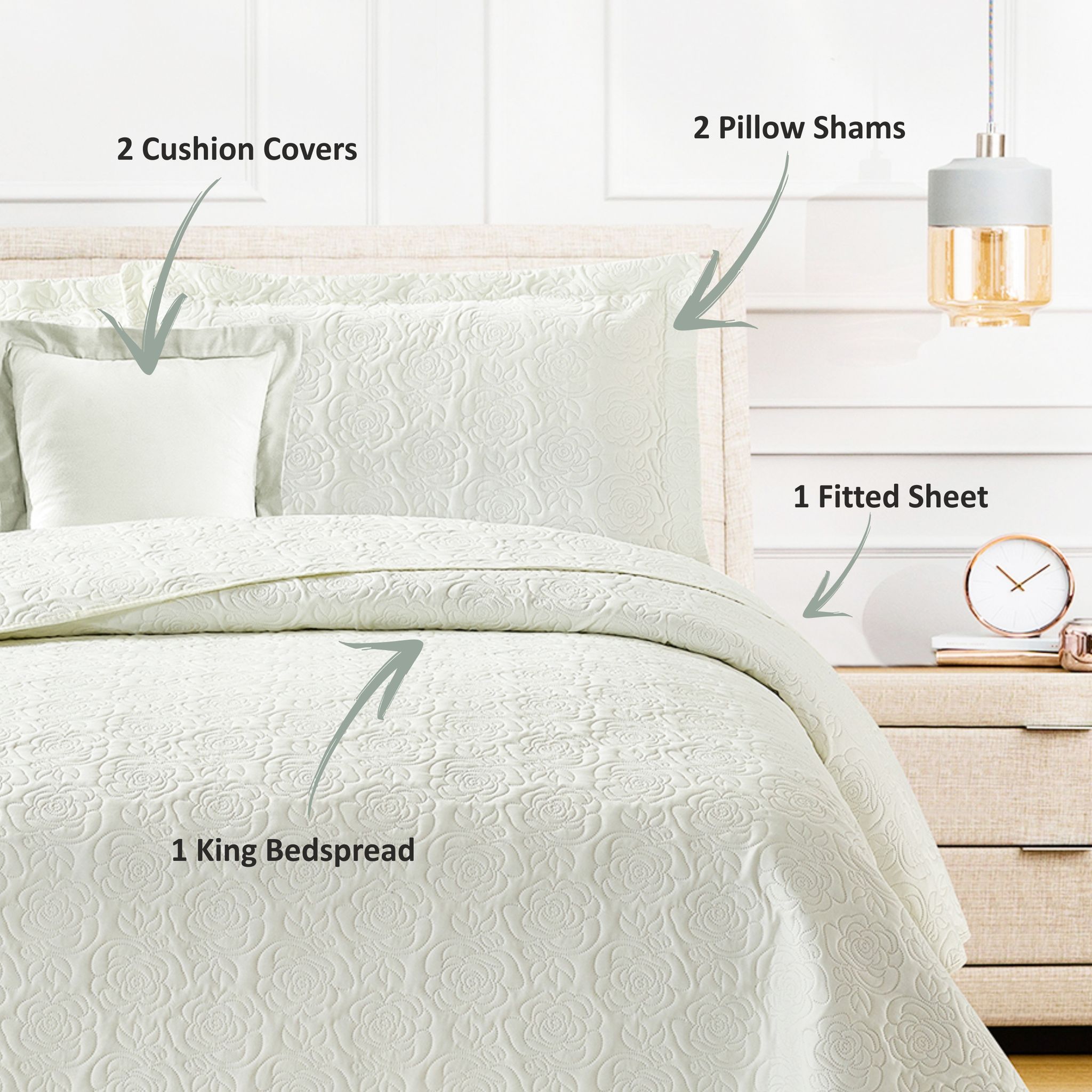 Ultrasonic Quilted Flower Comforter Set 6-Piece King Ivory