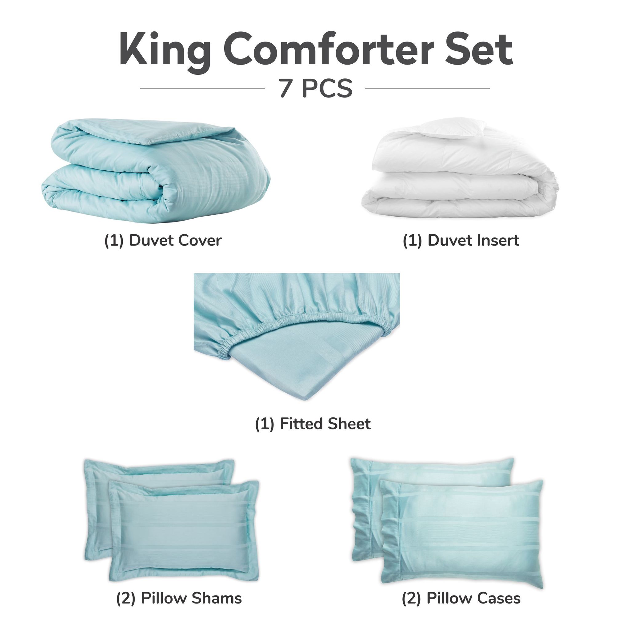 Ticking Stripe Print Cotton Comforter Set 7-Piece King Grey Nickel