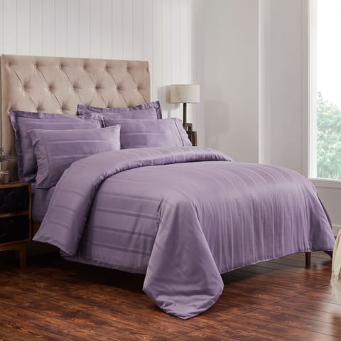 Ticking Stripe Print Cotton Comforter Set 7-Piece King Purple
