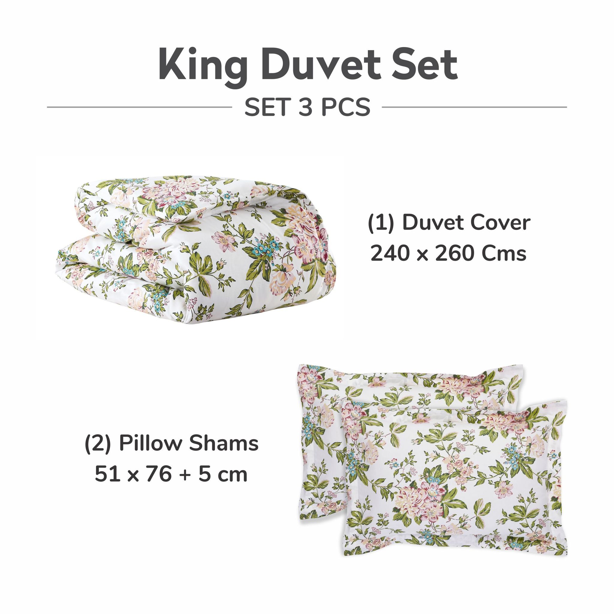 300 Thread Count 100% Natural Cotton Printed Duvet Set 3-Piece King Multicolor