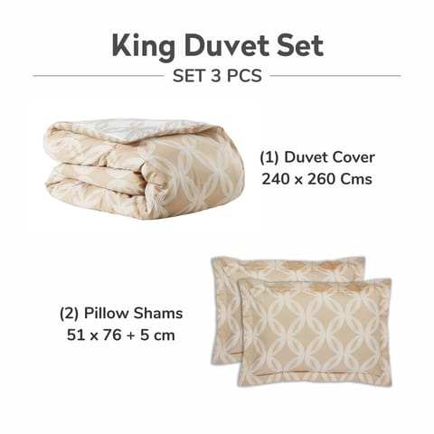 300 Thread Count 100% Natural Cotton Printed Duvet Set 4-Piece Single Beige