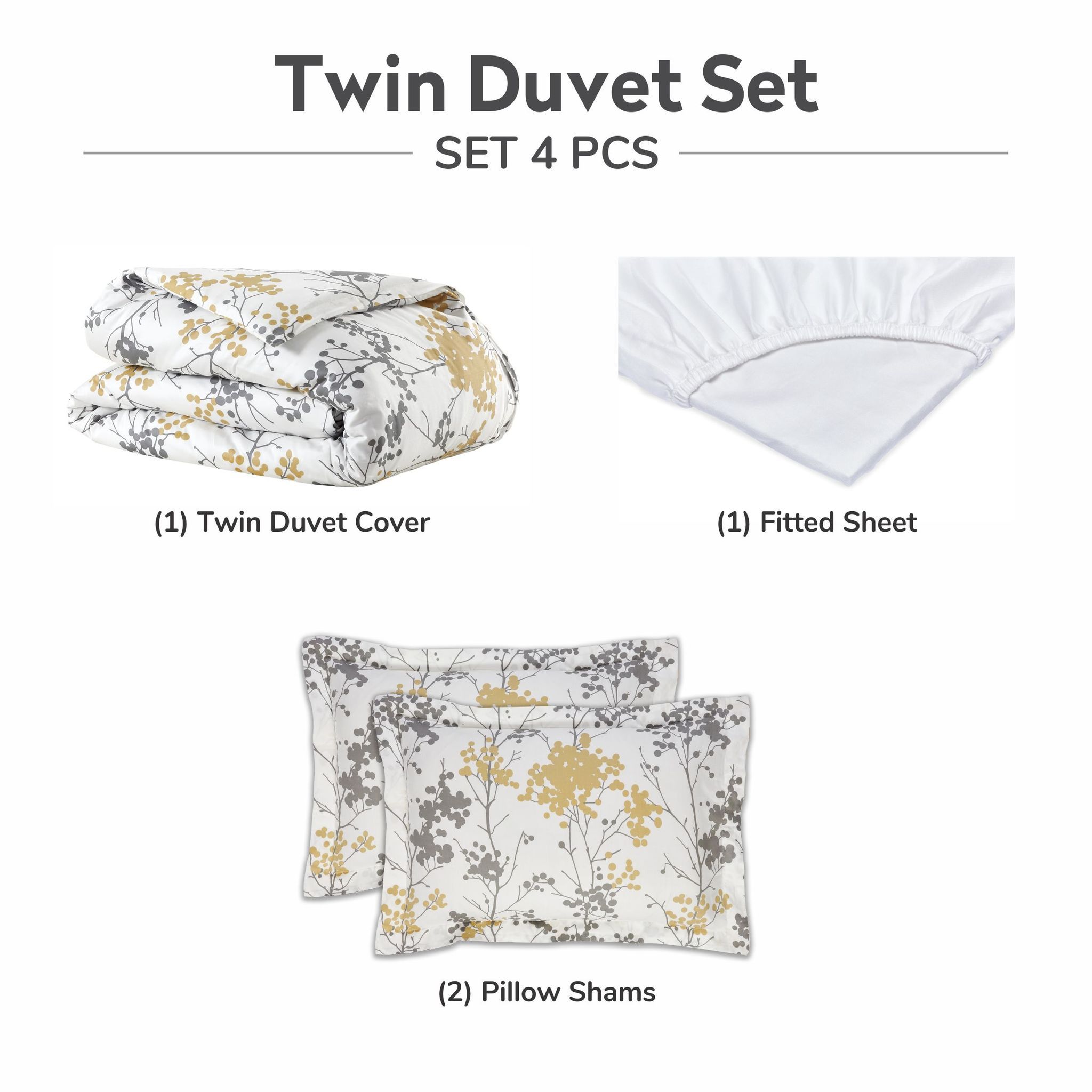 300 Thread Count 100% Natural Cotton Printed Duvet Set 4-Piece Single Multicolor