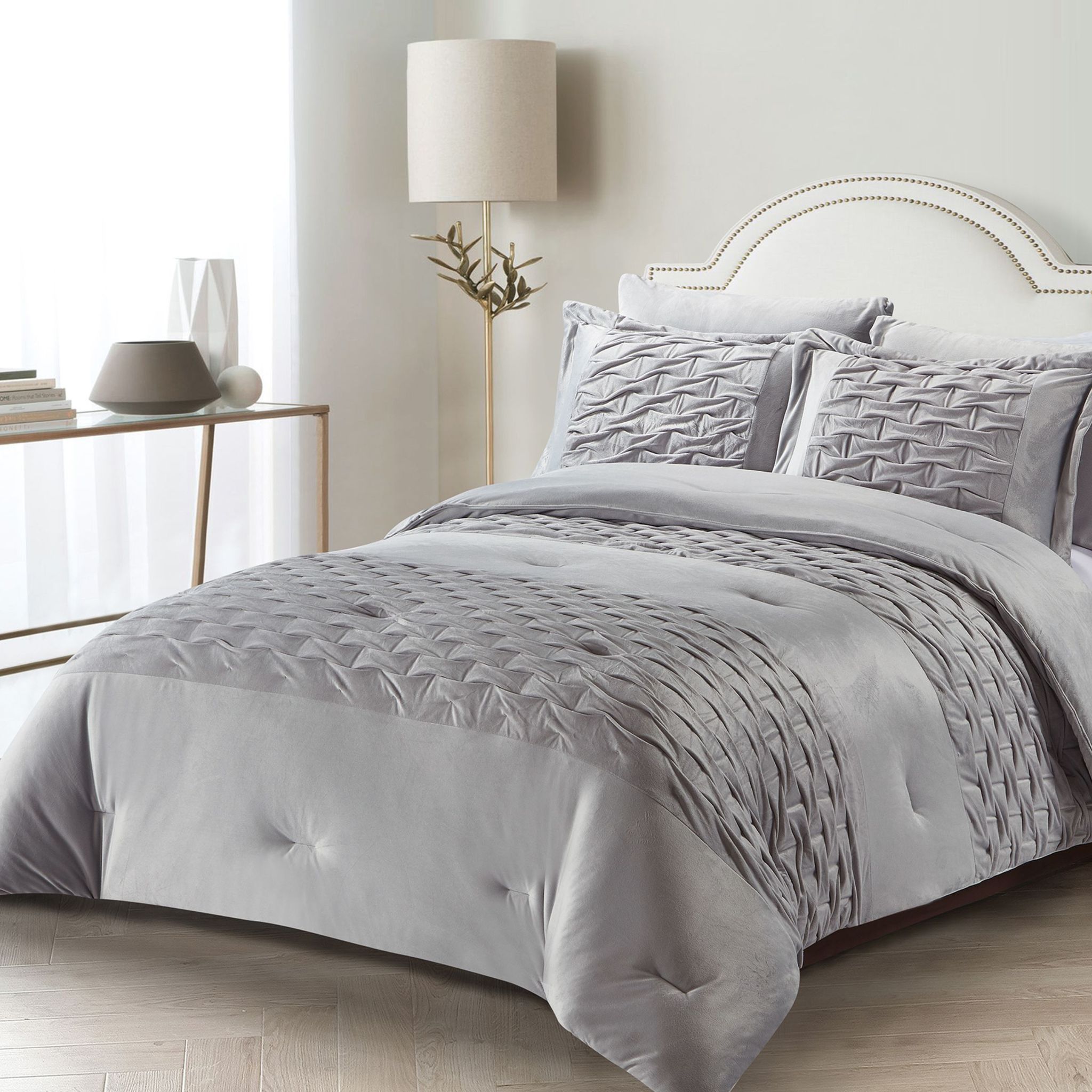 Chain Embroidered Comforter Set 6-Piece King Gray