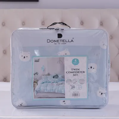 201118 Donetella Kc | 5 Pcs Comforter Set | Twin Size | Removable Duvet Cover Combo | Baby Blue