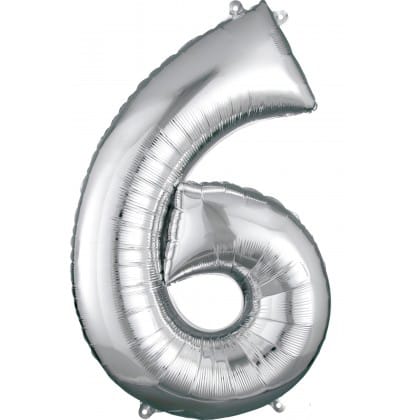 P50 NUMBER 6 SILVER SUPERSHAPE BALLOON 22 X 35IN
