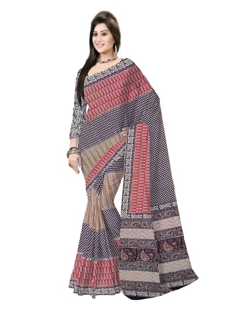 Handloom Cotton Printed Saree with Blouse (VH073)