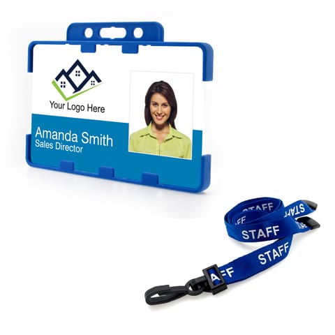 Custom Logo Name Photo ID Card with Staff Lanyard and Rigid Card Holder CR80