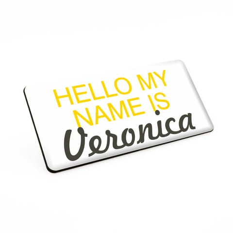 Personalised Large Yellow Text Hello My Name is Badge 76 x 38 White/Black Material