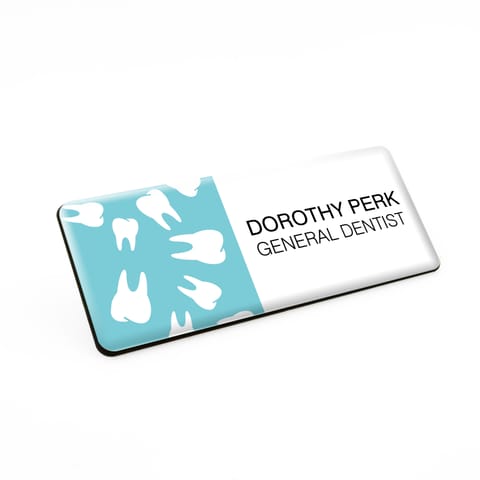 Large Dentist Orthodontist Practice Surgery Name Badge 76 x 38 White / Black Material