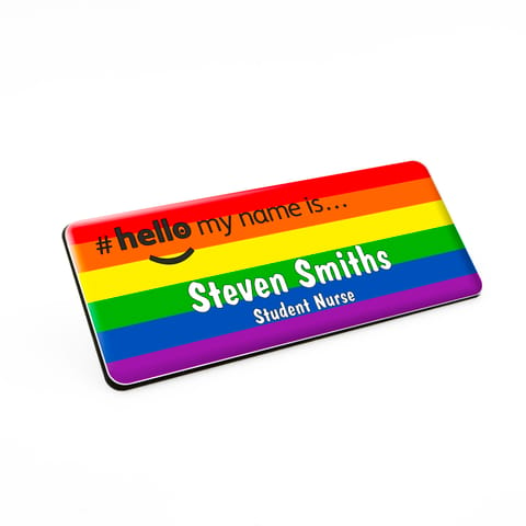 Rainbow Left Premium Durable Personalised Name Badges Magnet White Black 76 x 32mm