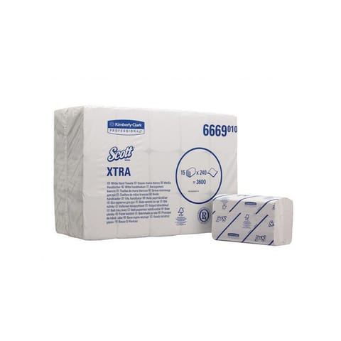 Scott Xtra Hand Towels White 1 Ply 315x200mm 240 Towels per Sleeve White Ref 6669 [Pack 15 Sleeves]