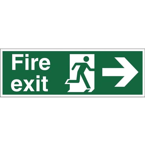 Stewart Superior Fire Exit Sign Man and Arrow Right W450xH150mm Self-adhesive Vinyl Ref SP121SAV