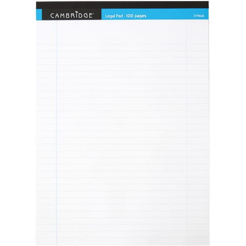 Cambridge Legal Pad Headbound Ruled Margin Perforated 100pp A4 White Paper Ref 100080159 [Pack 10]