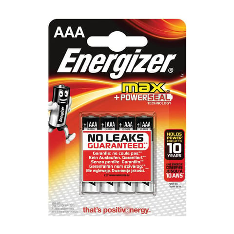 Energizer Max AAA/E92 Batteries Ref E300124200 [Pack 4]